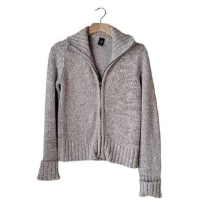 Gap Cream Gray Marl Zip Up Cardigan Sweater